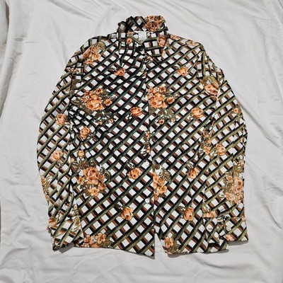 Vintage 1980s Funky Psychedelic Floral Club Disco Party Button Up Shirt Sz Small