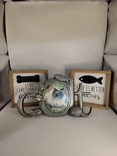 3 Piece Lot 2 Cat Sign And 1 Malden Cat Frame Metal