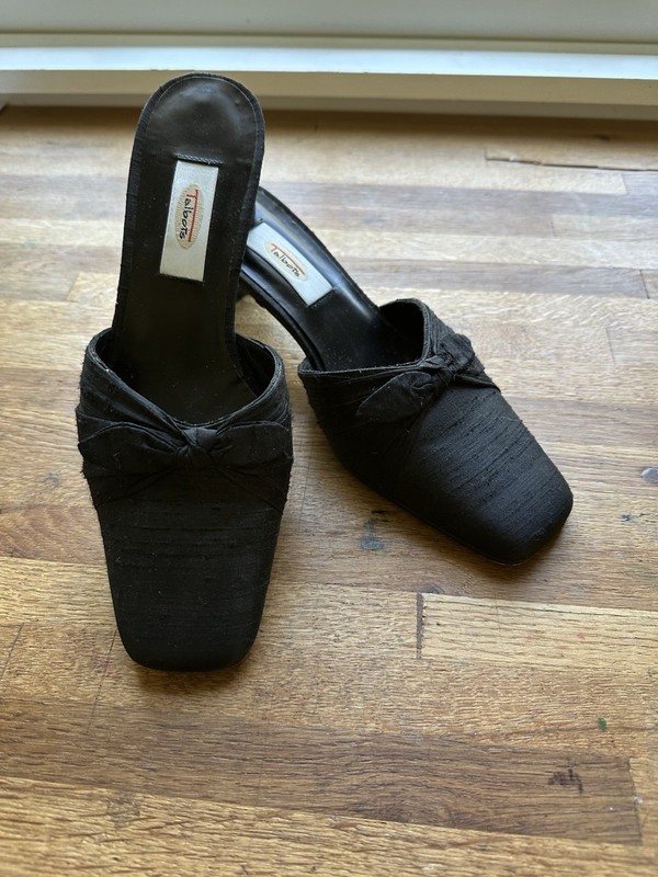 Talbots Shoes Sz 7 Black Grosgrain Ribbon Mules Slip On Heels Womens