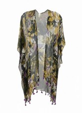 Floral Print Kimono Open Front Cardigan Cover Up Duster One Size Bohemian Chic