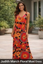 Judith March Floral Maxi Dress Multicolor Boho Chic Sz L Shoulder Tie Navy Orang