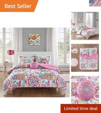Charming Pink Floral Twin Comforter Set - Includes Sham  Decorative Pillow