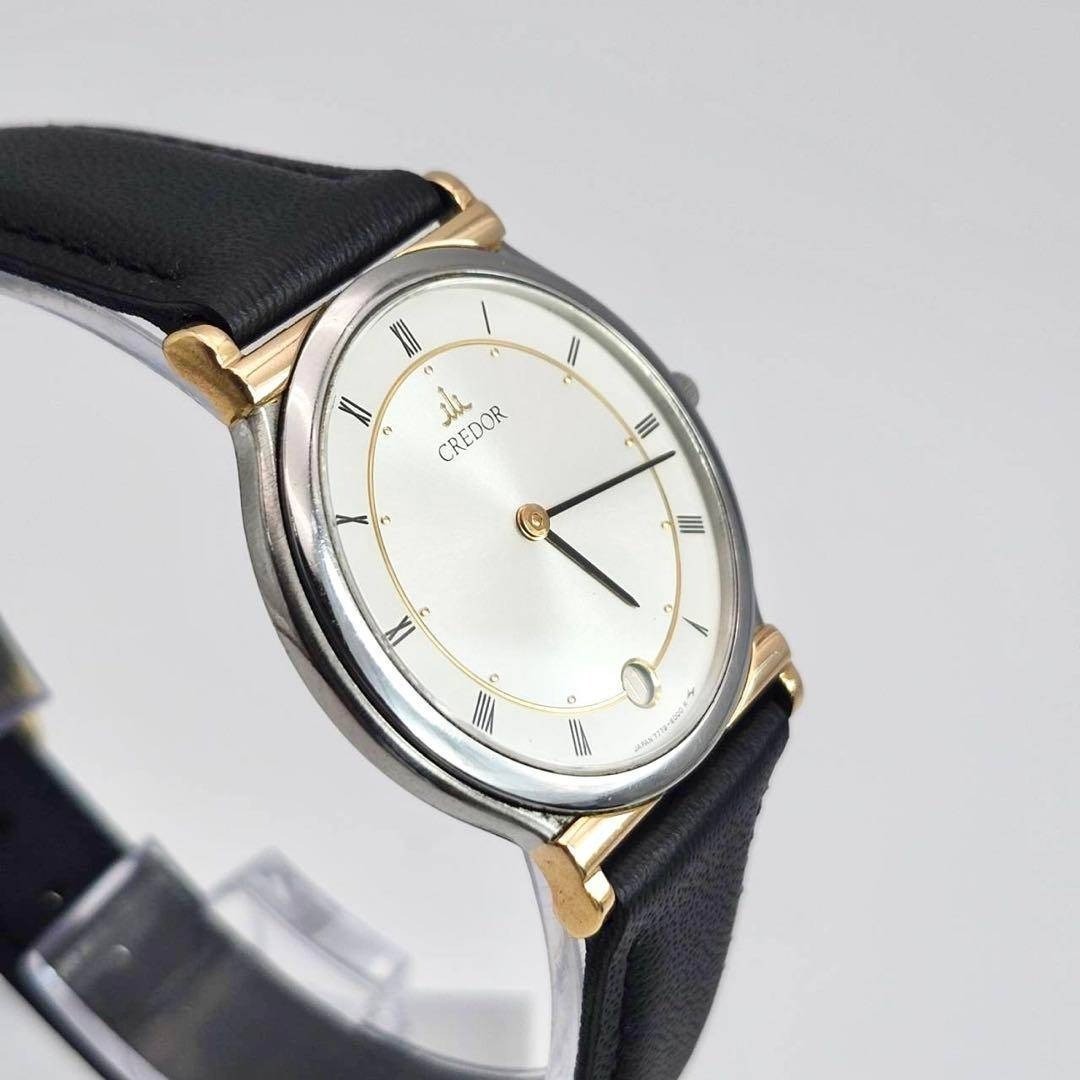 Exc+5] Seiko Credor 7779-6000 32mm 18K Silver Gold Date quartz