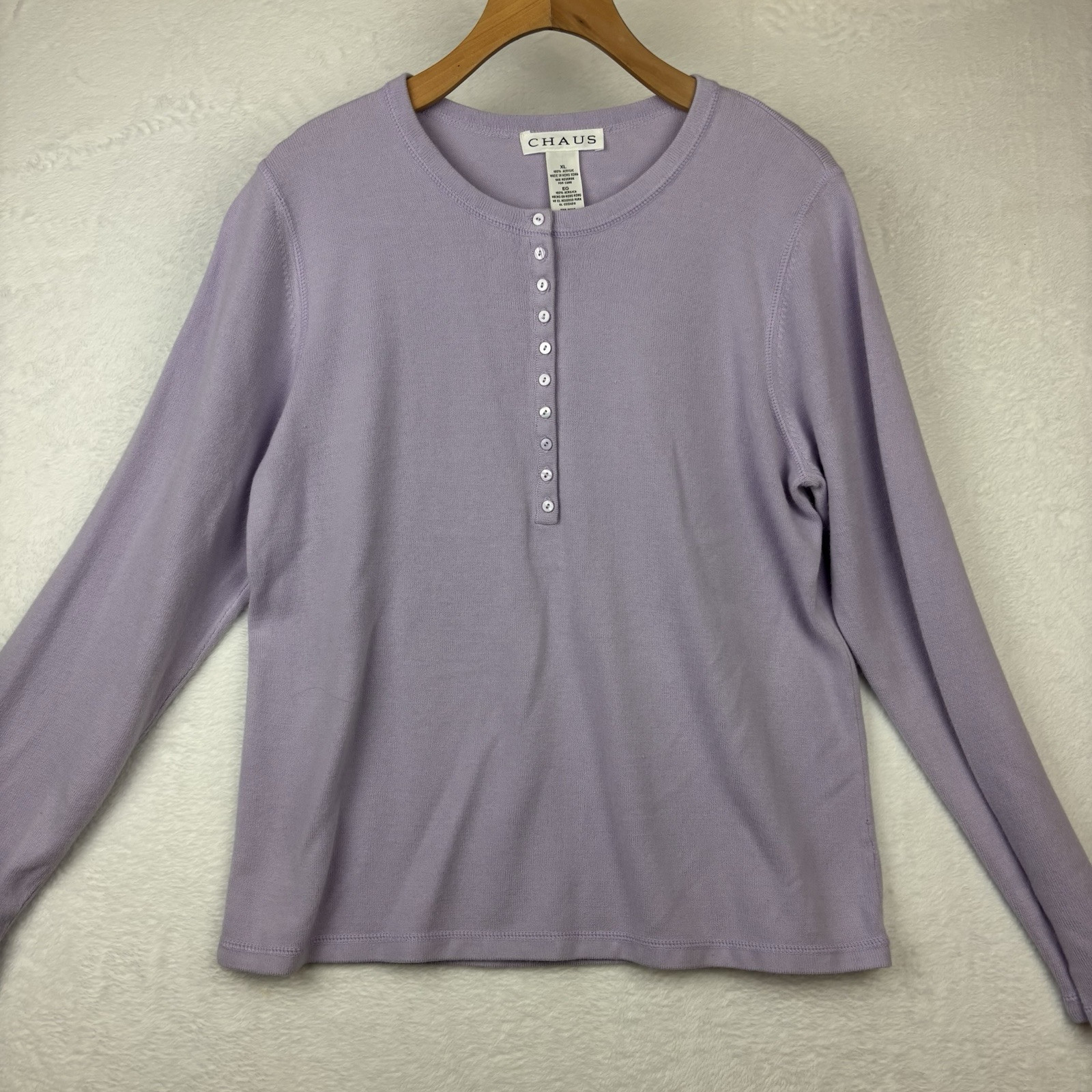 Vintage Chaus Button Top Long Sleeve Sweater Women's Size XL Made In Hong Kong