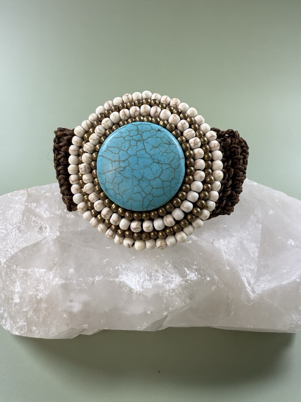 Handmade Macramé Bracelet with Large Turquoise Co… - image 4
