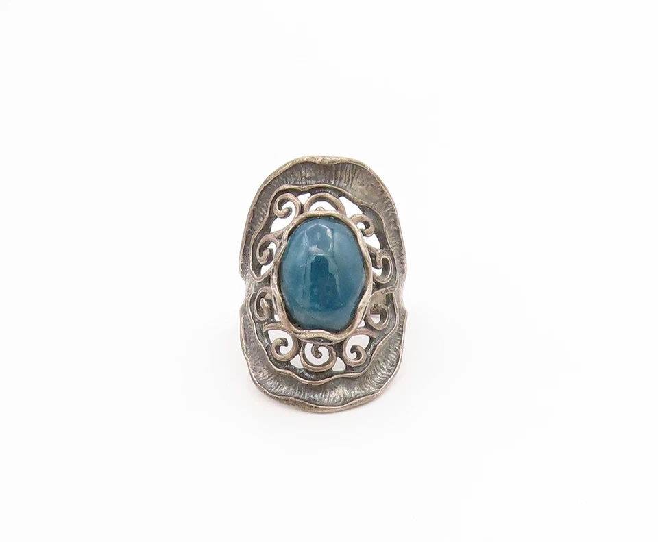 Anillo vintage de plata de ley 925 o piedras preciosas cabujón PAZ ISRAELÍES talla 8 RG34486 Foto 2 de 4