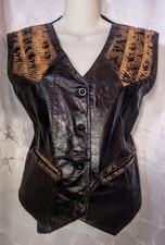 Women Black Leather Vest M Snakeskin Trim