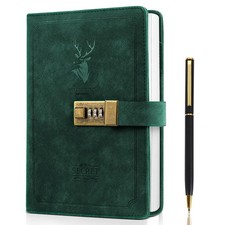 ZukoCert Journal With Lock A5 PU Leather Diary 240 Pages, Green