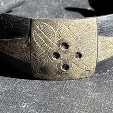 Vintage Tuareg Ebony Wood or Horn Inlaid Engraved Silver Cuff Bracelet Medium