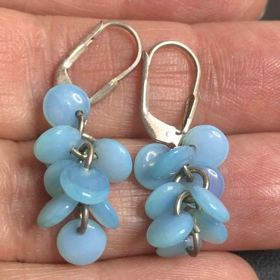 6679 Sterling 925 Milky aqua Quartz cha-cha leverback dangle Earrings 3.6g