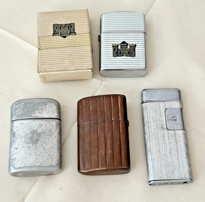 4 Vintage Lighters Colibri Touch Sensor Ronson Typhoon LDL Kent Copper For Parts