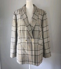 Talbots Womens Button-Front Houndstooth Blazer Beige Multi Lined Jacket Size 16