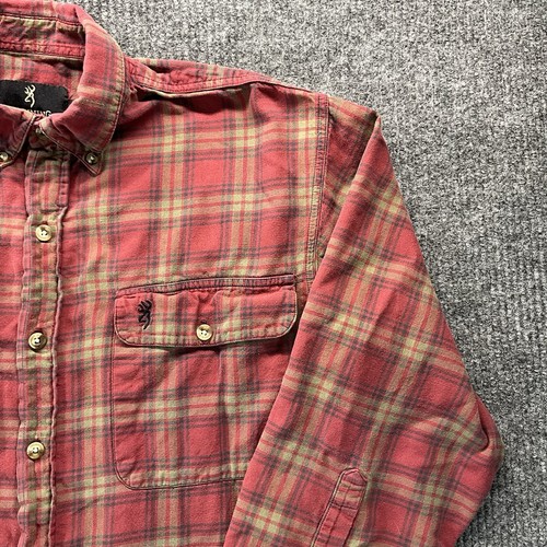 Vintage Browning Men’s M Plaid Flannel Shirt Red Button Down Cotton Outdoorsman - Picture 5 of 14