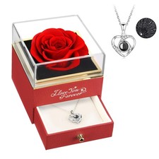 Valentines Day Gifts Preserved Real Red Rose Necklace Set Forever Jewelry Gift