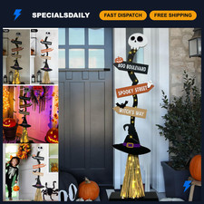 Lighted Wooden Witch Broom - Halloween Decor for Indoor  Outdoor Use