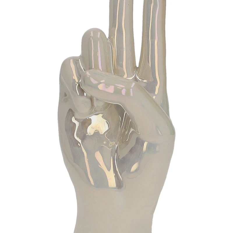 Mano Vittoria Decorativa Ceramica Bianco Perlato Lucido Soprammobile H 25 cm, fotografia 6 di 9