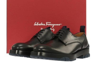 NEW SALVATORE FERRAGAMO CURRENT FULGOR BLACK LEATHER LACE-UP SHOES 7 EEE