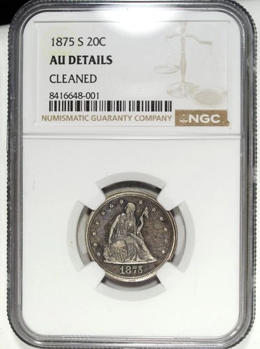 1875 S NGC AU 50 Details Seated Liberty Twenty Cents ☆☆ Circulated ☆☆ 001