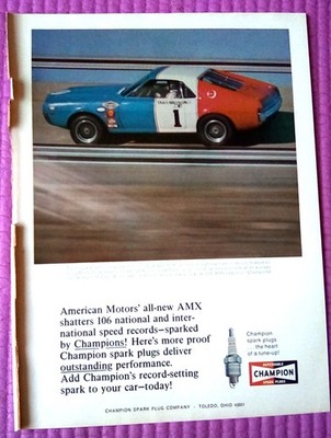 1968 Champion Spark Plugs AMX AMC Print Ad