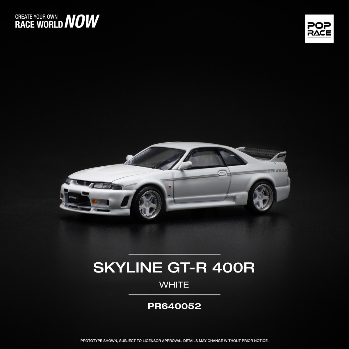 PopRace 1/64 Nissan Skyline GT-R R33 Nismo 400R White Pop