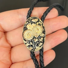 Vintage Carved Enamel Drop Glaze Chrysanthemum Bolo Tie Western Wedding Necklace