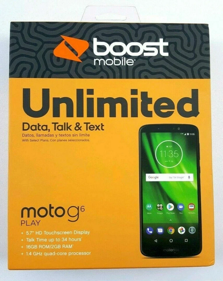 NEW Boost Mobile Unlimited Motorola Moto G6 Play 16GB Smartphone Black Android - Image 2 of 3