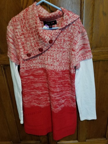 Energie Girls Red \u0026 White Sweater Dress 