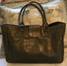 Maurizio Taiuti Avocado Green Croc Embossed Large Leather Tote Bag Purse-nice