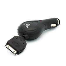 RETRACTABLE CAR CHARGER SOCKET PLUG DC POWER ADAPTER BLACK for iPHONE iPOD iPAD