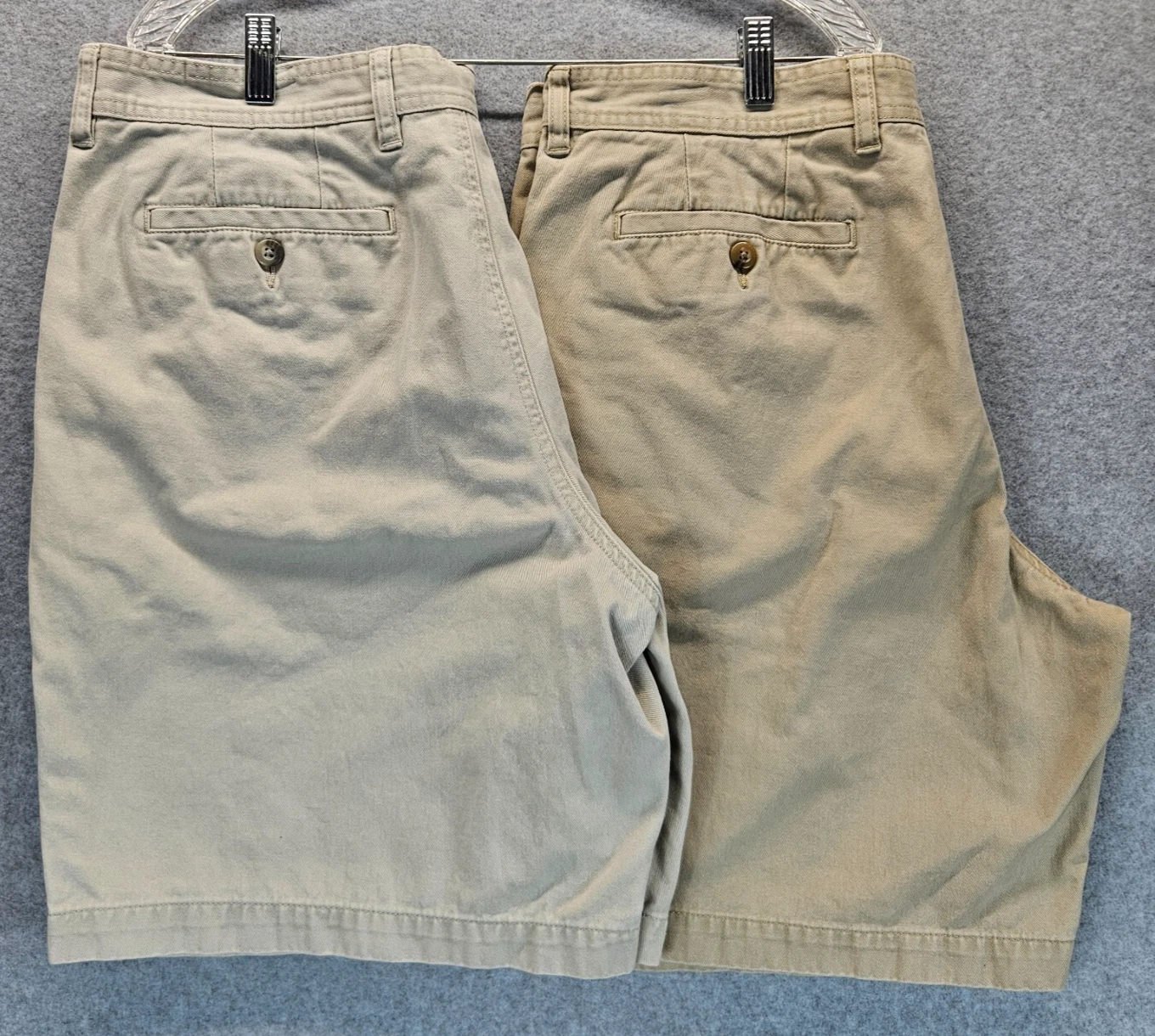Lot (2) Eddie Bauer Shorts Mens 35 Beige Tan Chino Cotton Casual Pocket Outdoors
