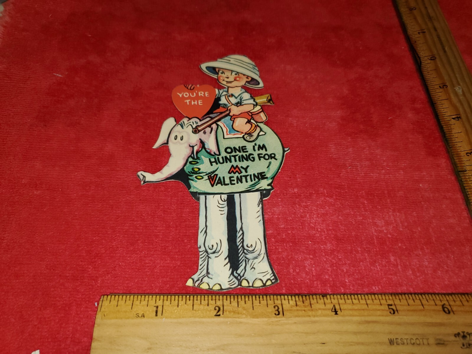 VICTORIAN TRADE CARD MECHANICAL VALENTINE YOUR THE ONE IM HUNTING FOR
