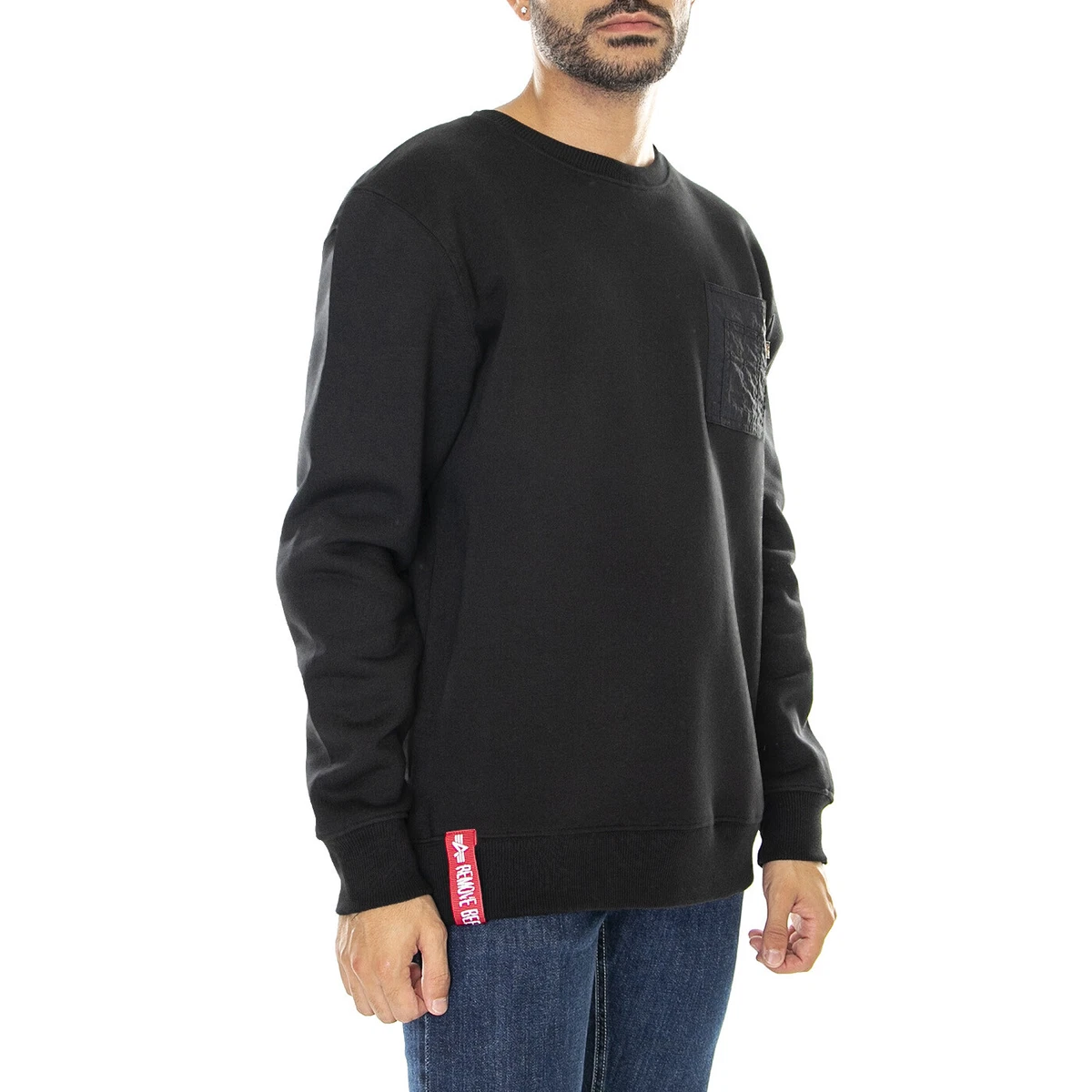 ALPHA INDUSTRIES Nylon Pocket Sweater Black - Sweatshirt Crew-Neck Man  Black | eBay