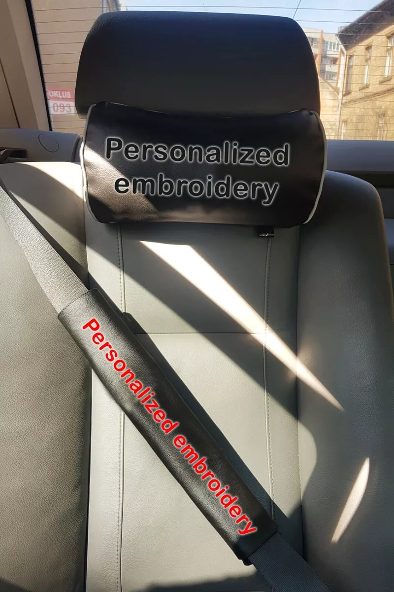 Custom Car Belt Cover and Neck Rest Pillow. Personalised embroidery