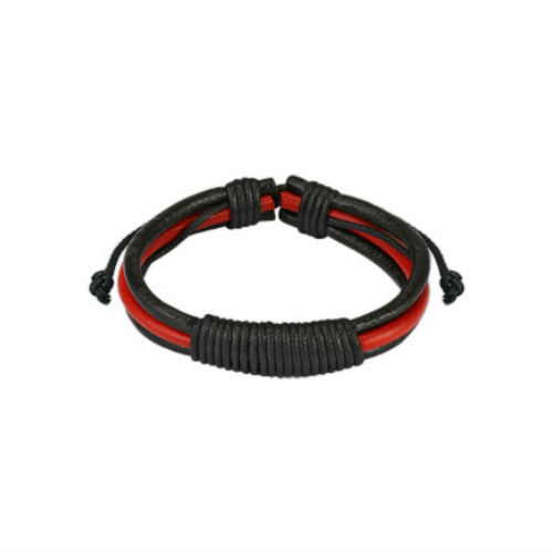 BRACELET RÉGLABLE HOMME ADO CUIR COULEUR ROUGE ET NOIR SPORT FOOT RUGBY 0133 - 第 1/1 張圖片