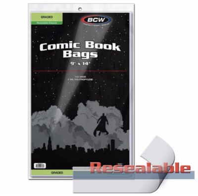 BCW Pack Of 100 Bags Resealable Graded Comics 9 x 14 (#CS128)