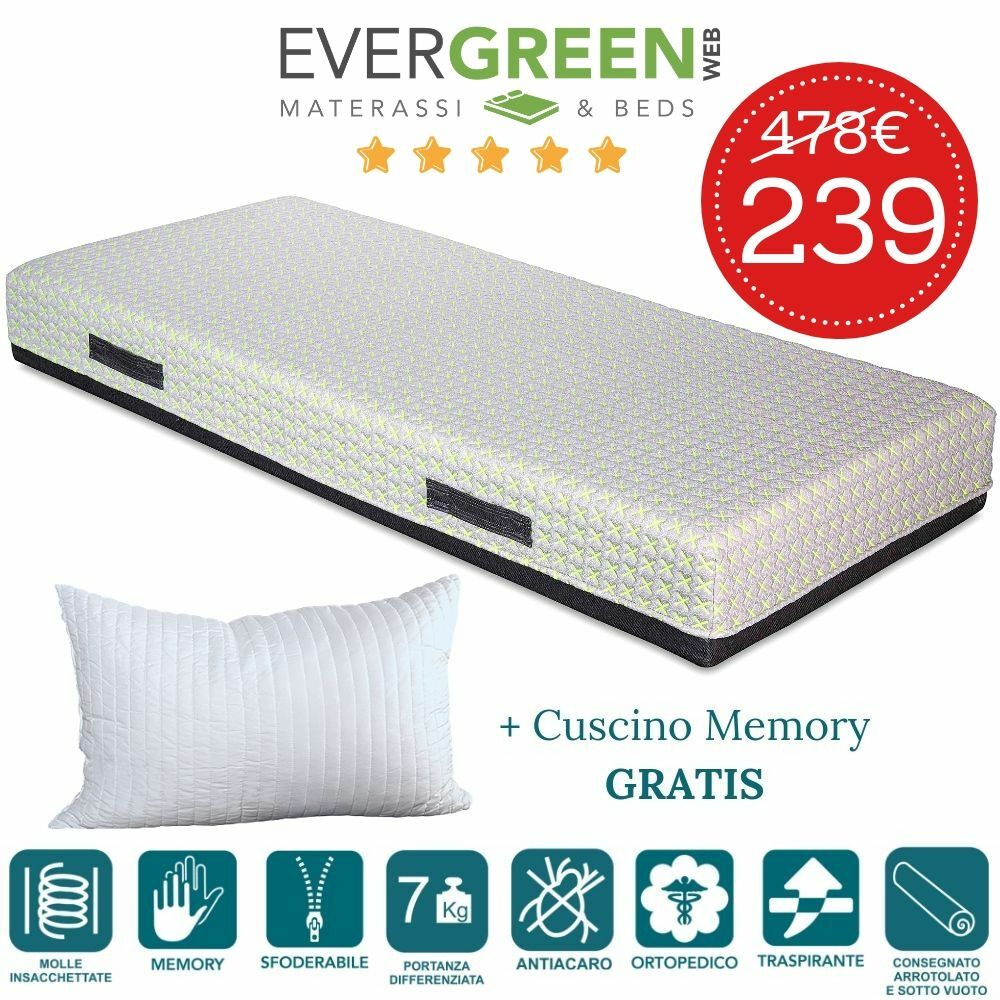 Materasso Singolo 85x190 in Memory Foam e MOLLE INSACCHETTATE INDIPENDENTI
