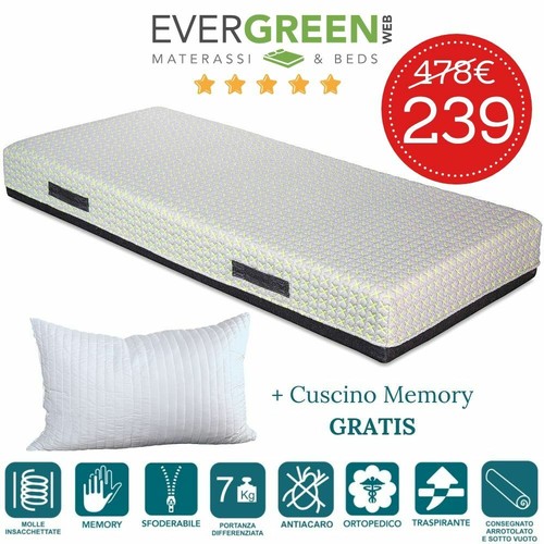 Materasso Singolo 90x200cm - Molle Insacchettate E Memory Foam, Medio-rigido