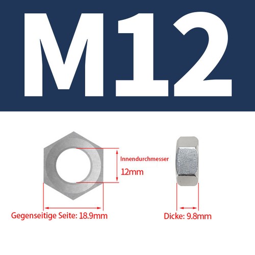 304 Rostfreie Stähle Sechskantmuttern Schraubverschluss M3/M4/M5/M6/M8/M10/M12 - Picture 19 of 19