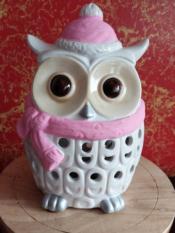 White Ceramic Fragrant Sachet Wide Eye Winter Hat Owl Potpourri Tealight Holder 