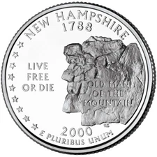 2000 D New Hampshire State Quarter.  Uncirculated From US Mint roll.