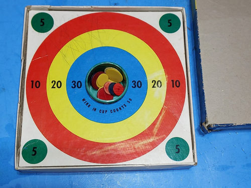 Vintage 1950's Original Bulls Eye Tiddledy Winks Game With Plastic Green Cup - Picture 7 of 11