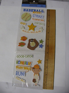 Recollections BASEBALL Chipboard Stickers 1 Sheet 4.25" X 12"