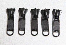 YKK Black #5VS Single Pull Metal Sliders for Vislon Zipper, Pkg of 5 pieces