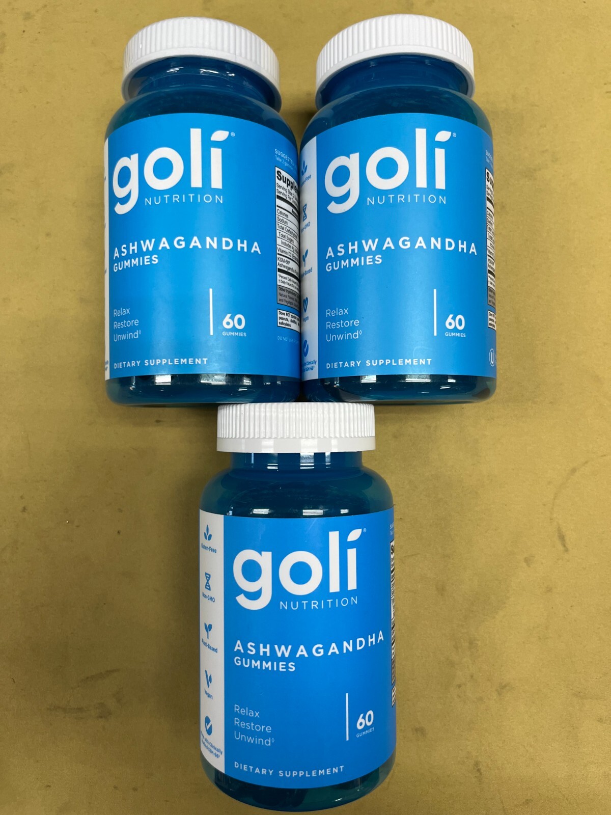 3 New Goli Nutrition Ashwagandha Gummies - 60 Gummies Each Bottle Exp. 03/2025+