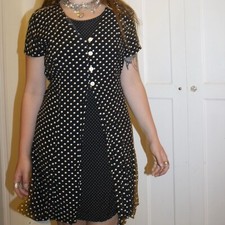 Vintage Black And White Polka Dot Dress Size Medium