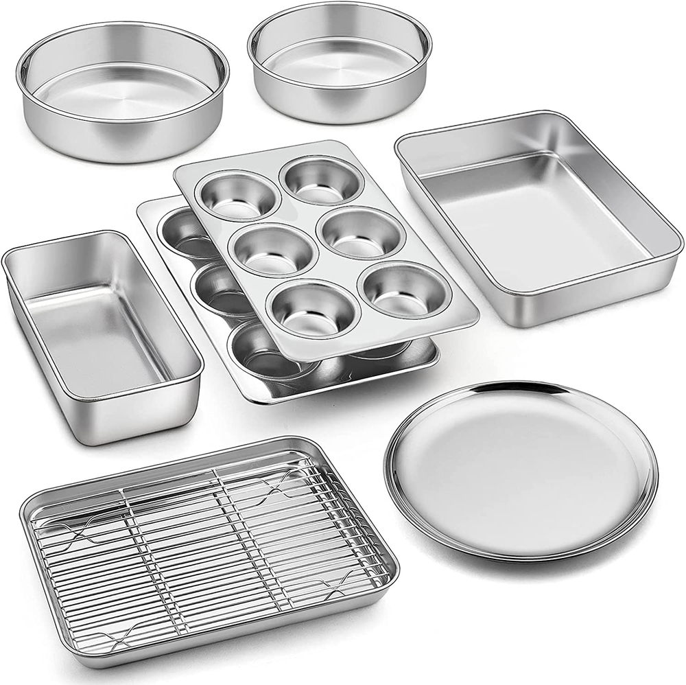 9 Pcs Bakeware Set,  Stainless Steel Kitchen Bakeware Pans, Including Toaster...