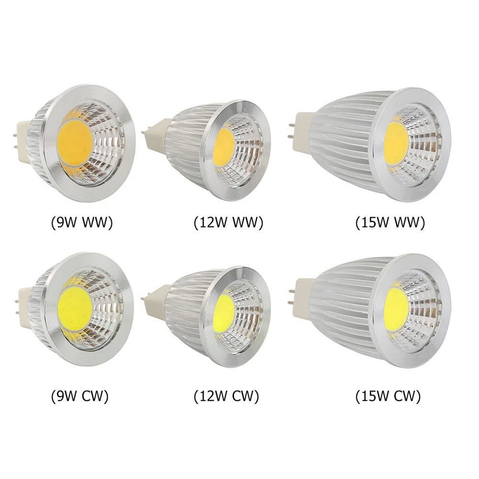 MR16 LED Bulb Aluminum 9W/12W/15W 12V Dimmable COB Corn Spot Light Candle Lamp - Image 2 of 4
