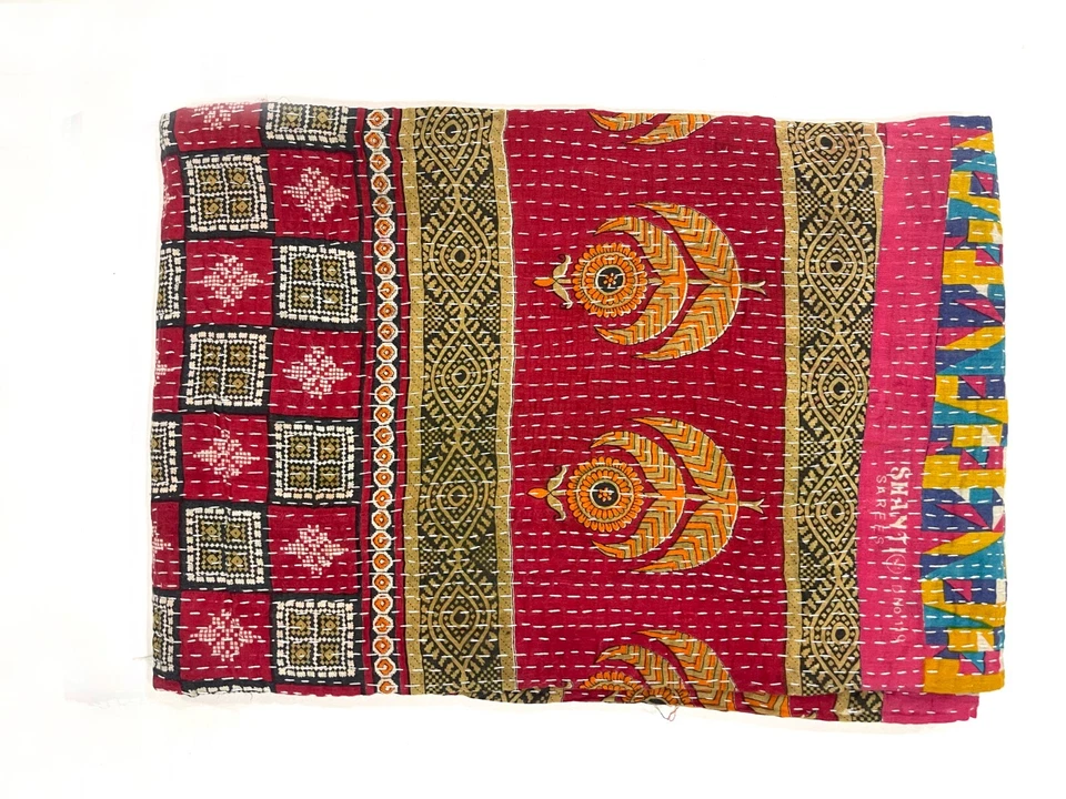 Edredón kantha vintage 100 % algodón lote al por mayor hecho a mano reciclado tamaño doble Foto 2 de 4