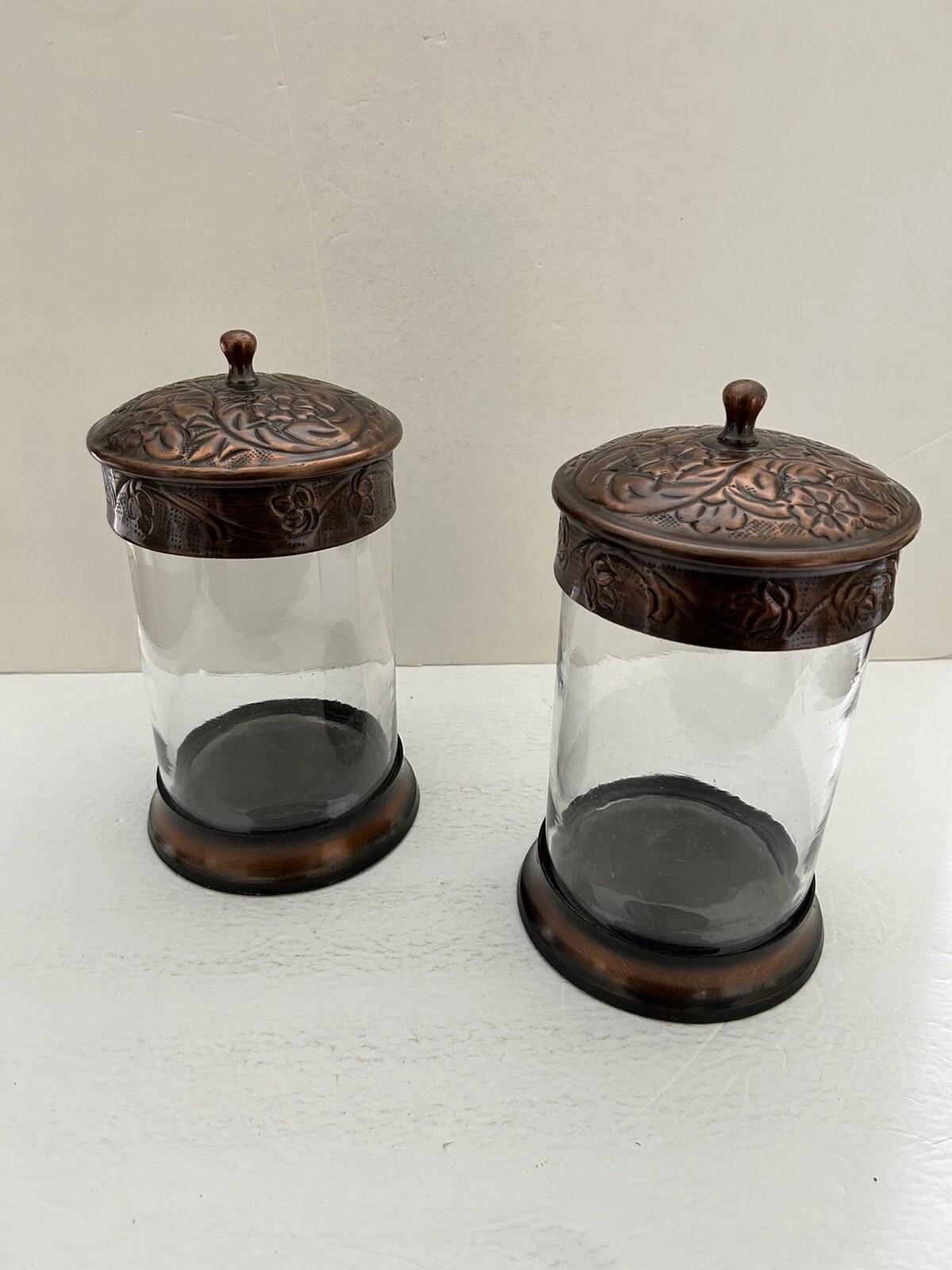 Set of 2 Glass Jars with Copper Painted Cover