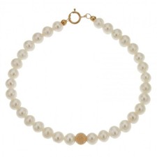 Bracciale Perle Naturali acqua dolce applicazione in Oro Giallo 18 KT Diamantata